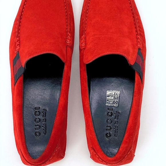 Gucci Red Suede Driver Slip-on Driving Formal Shoes - Picture 6 of 8